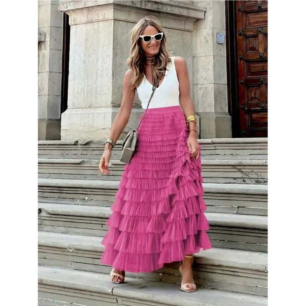 New Arrival French Style Long Skirt For Women, Elegant Solid Color High Waist Me - Picture 2 of 4